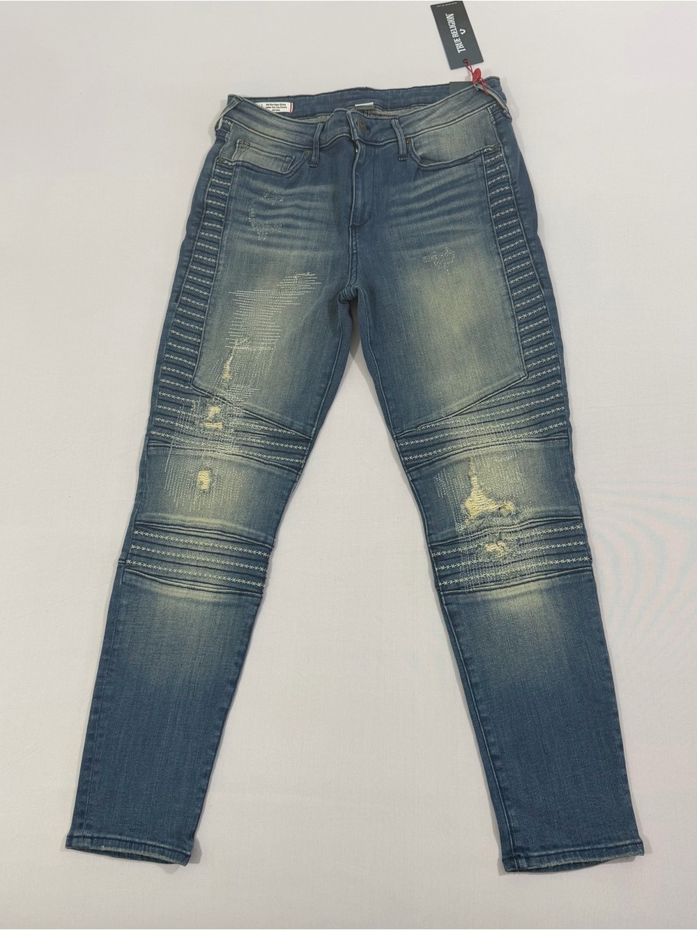 NWT True Religion Halle Super Skinny Moto Jeans | Blue City Wash | Size 30
